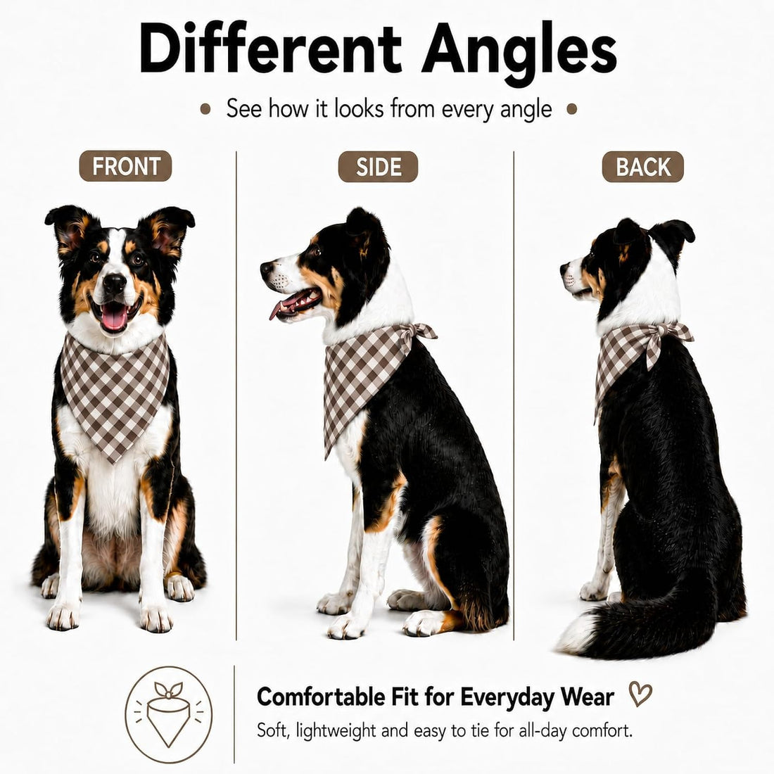 Khaki Plaid Dog Bandana 1 Pack, Fits Neck Up to 18"