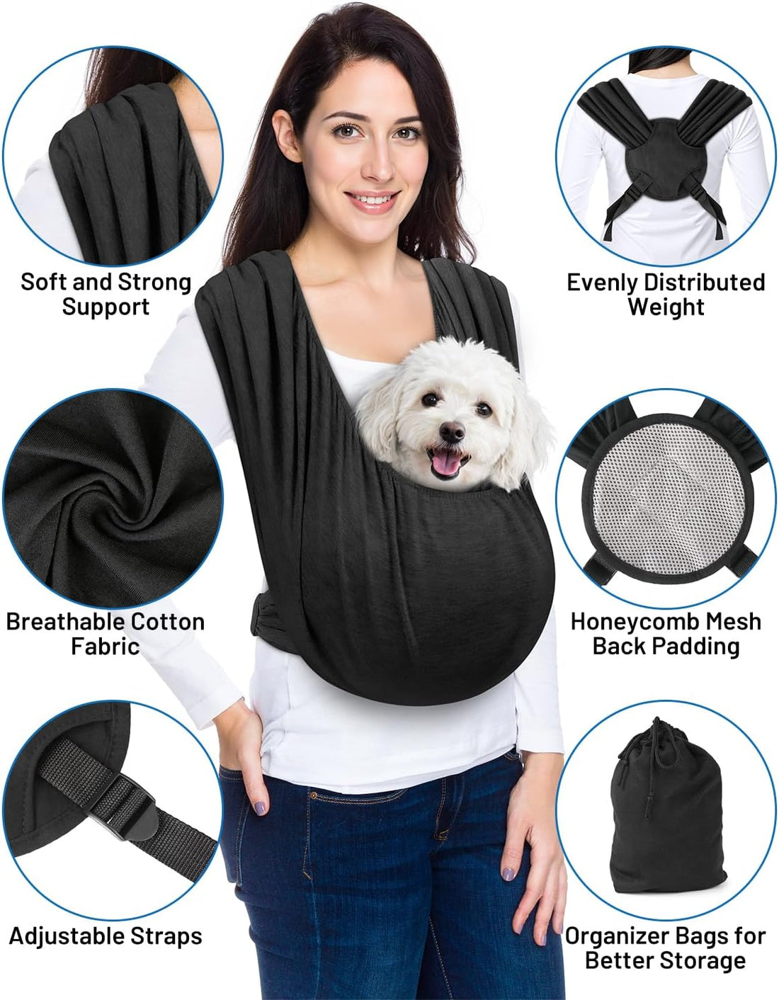 Dog Sling Carrier for Small Pet, Hands Free Front Backpack