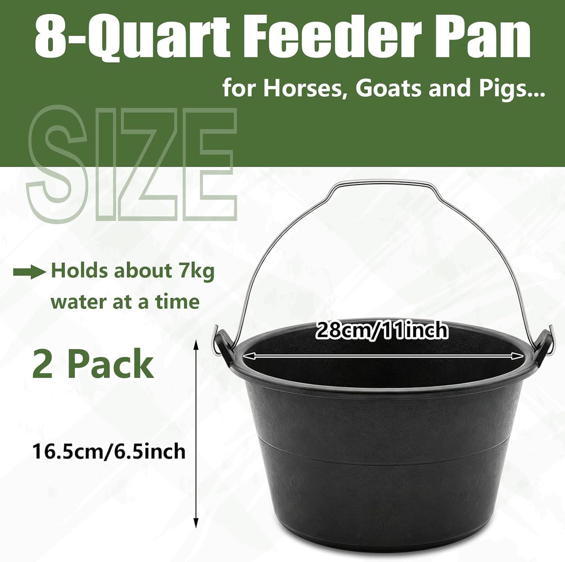2 Pcs Rubber Feeder Bucket, 8 Quart 2 Gallon Rubber Horse Feed Bucket
