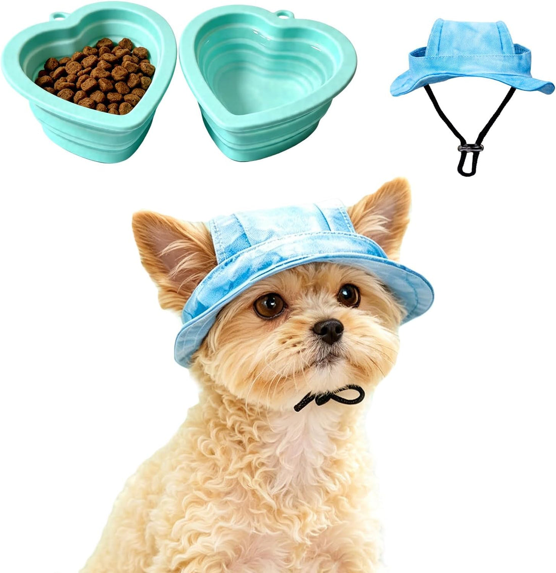 3 Pack Dog Collapsible Bowl & Sun Hat, Pet Cap with Ear Hole, Pink,S