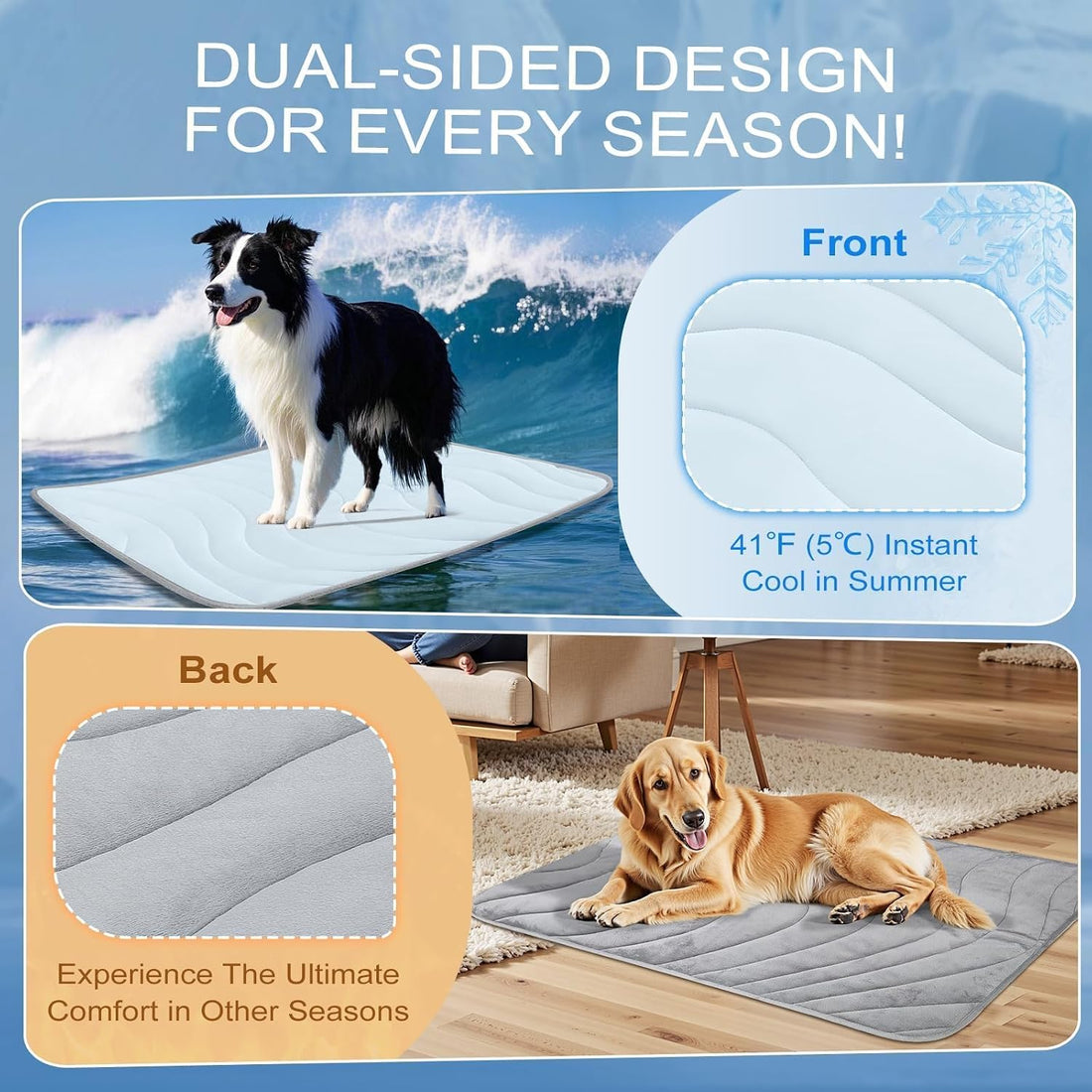 Cozyide Dog Cooling Mat, Q-Max>0.45, 40 L x 28" W, Blue