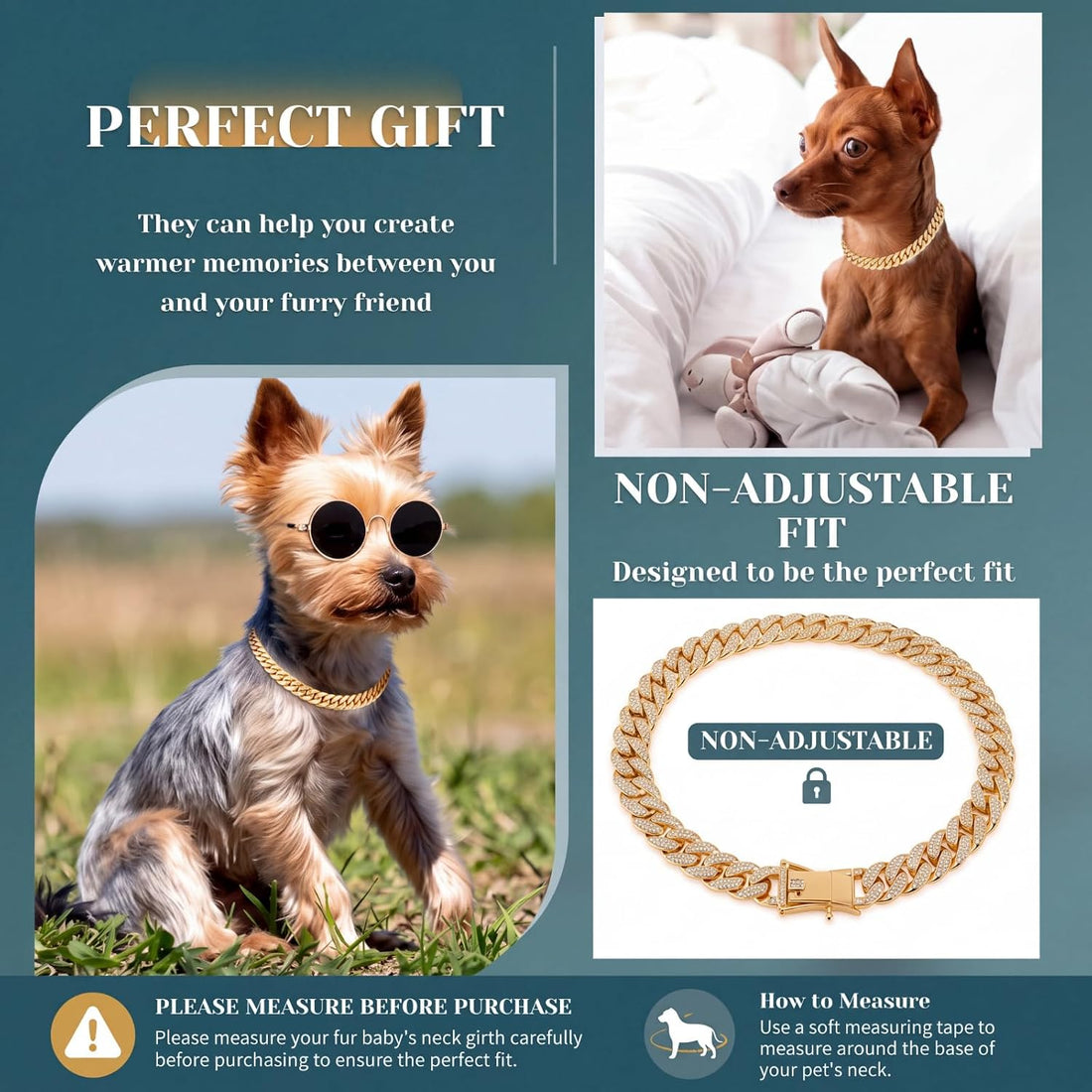 Xuniea 2 Pcs Pet Collar Set, Chain and Sunglasses