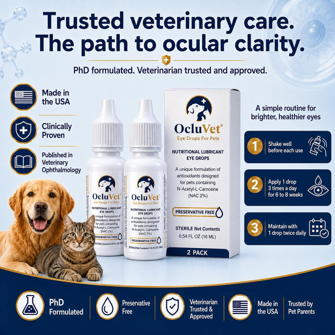 OcluVet Pet Eye Drops for Dogs & Cats, 2% NAC, 16 mL