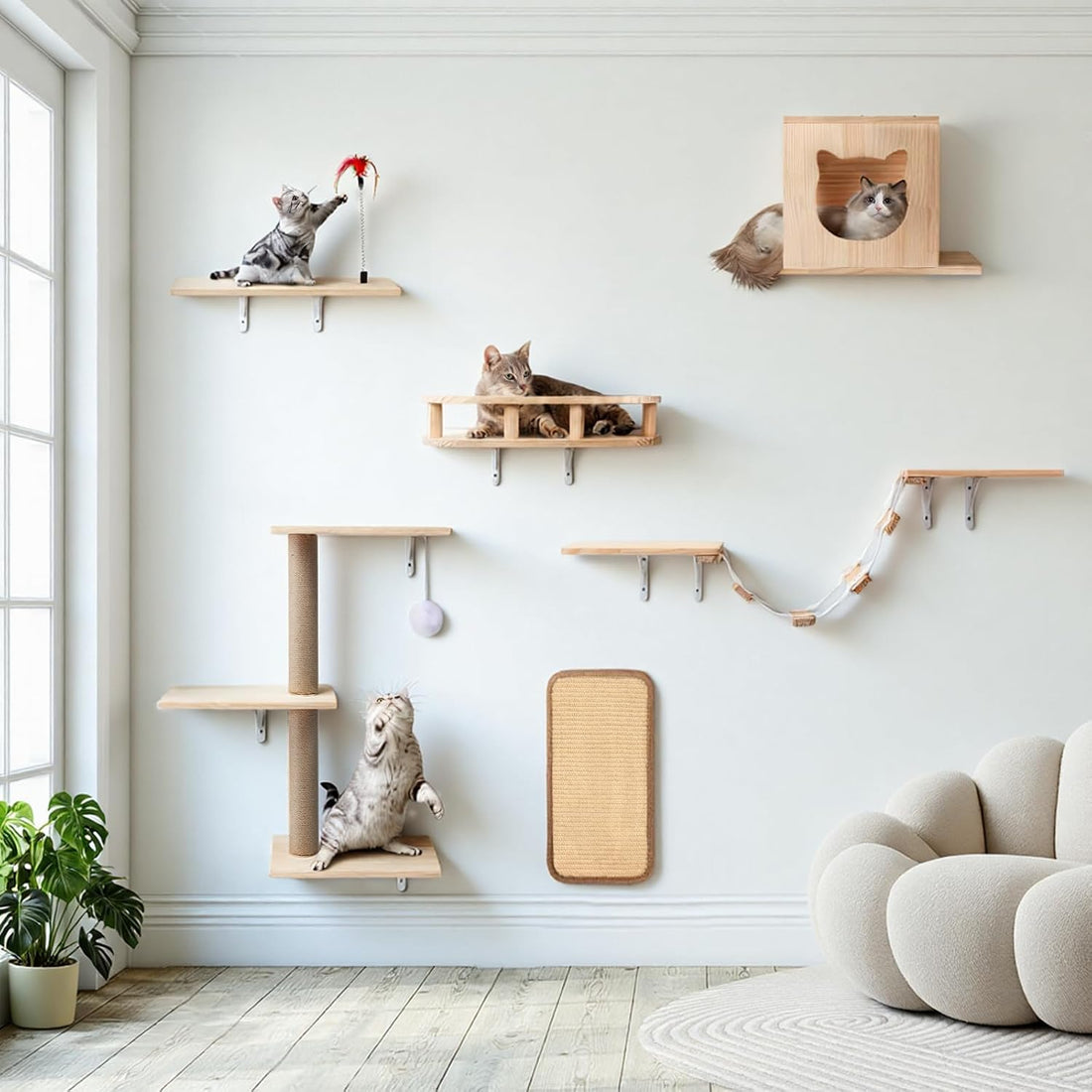 Cat Wall Shelves, 6-in-1 Cat Wall Furniture Set