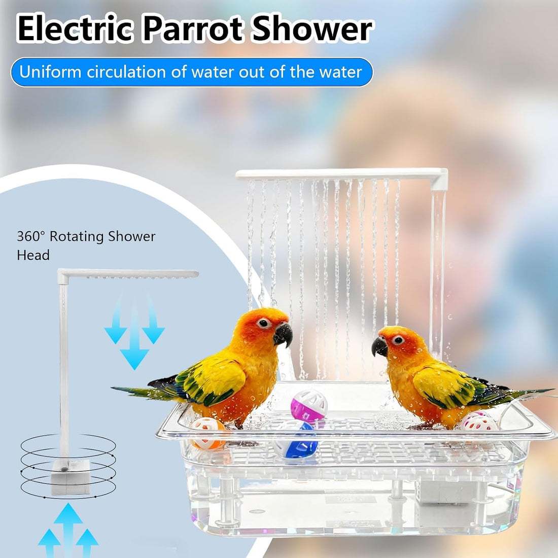 Parakeet Bird Bath with Pump,Large Automatic Parrot Bathtub Shower