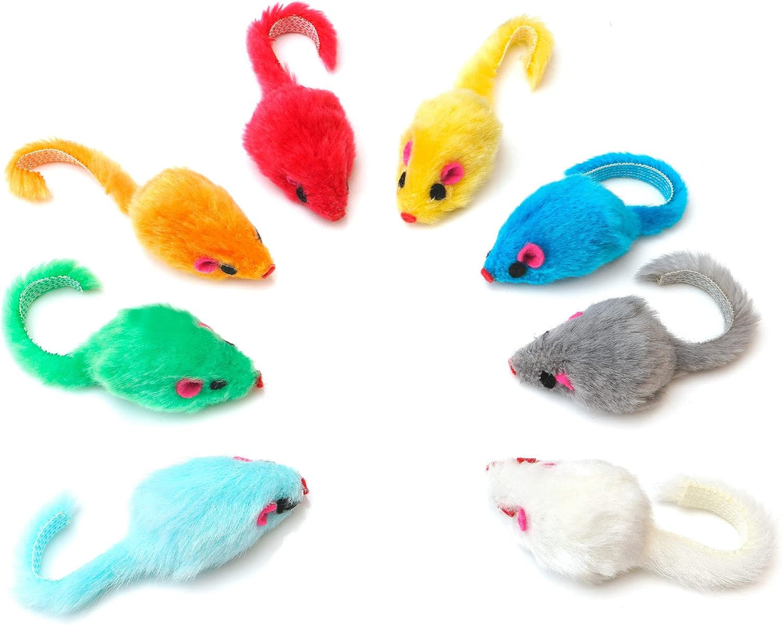 CHIWAVA 36PCS 4.1'' Furry Cat Toy Mice Rattle Small Mouse Kitten