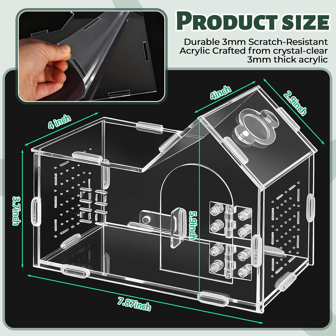 Acrylic Jumping Spider Enclosure, House-Shaped Clear Insect Terrarium