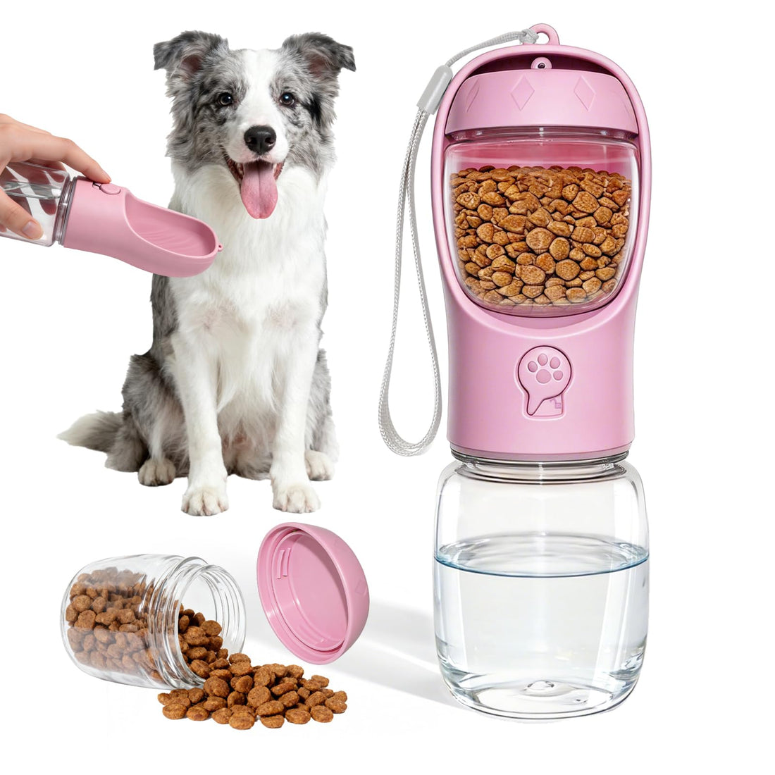 Dog Water Bottle, Portable Water Bottle with Food Container for Dogs