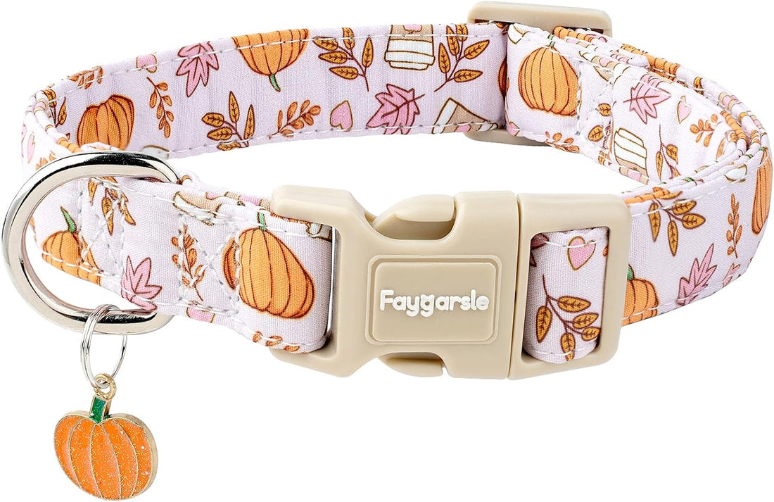 Faygarsle Cute Pink Fall Dog Collar Pumpkin and Leaves Pattern