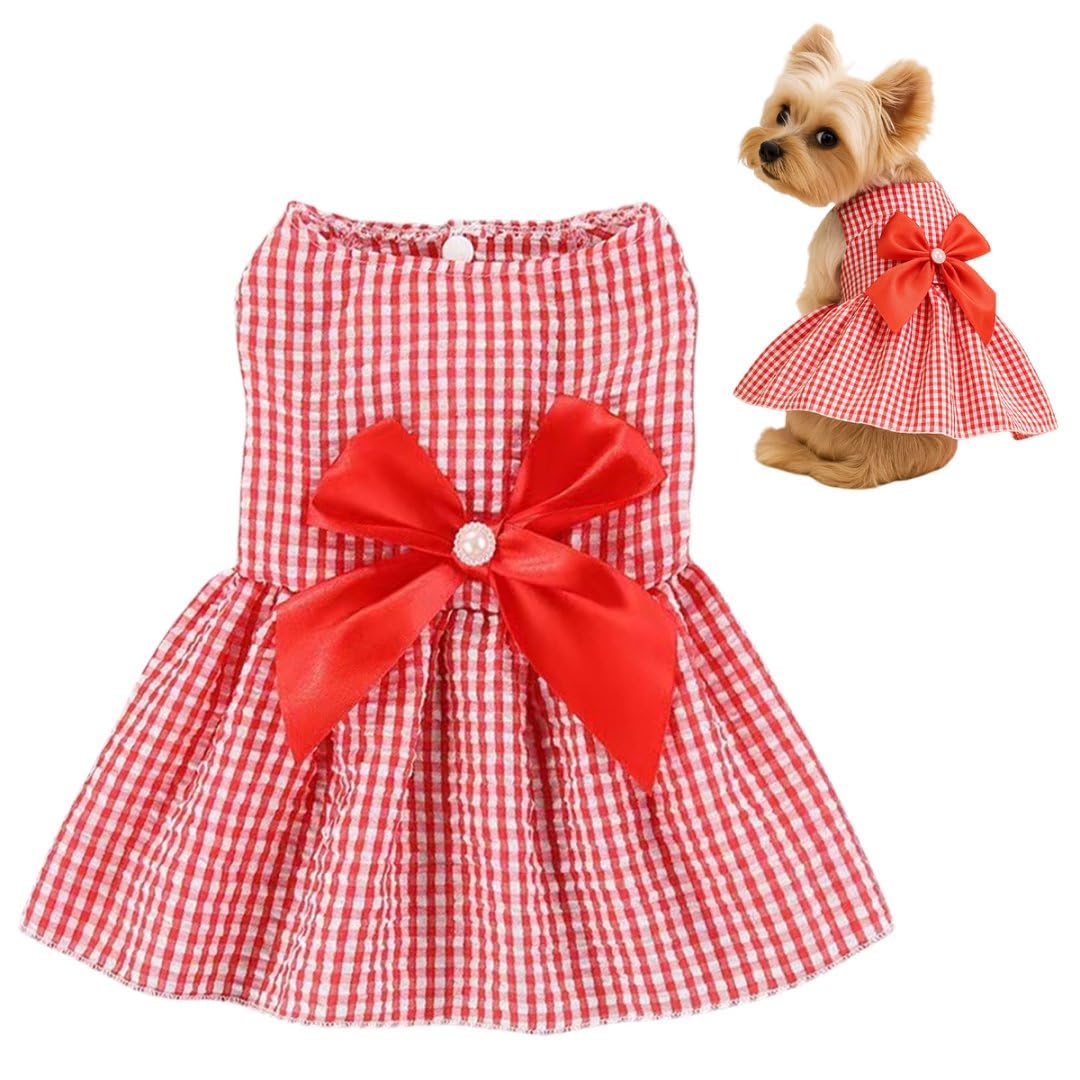 Dog Dress,1PC Dog Dresses with Cute Bowknot,Summer Dogs Clothes Pet