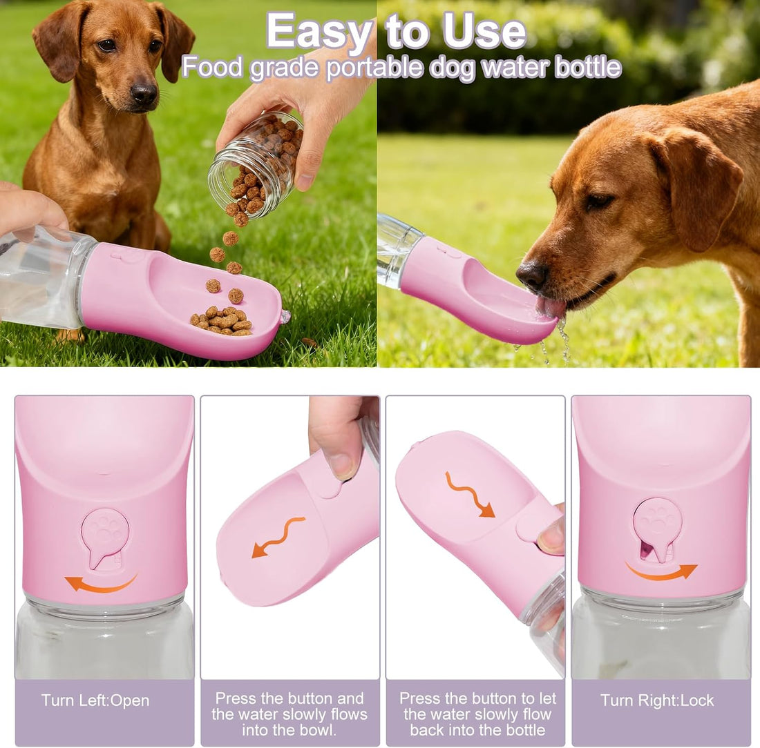 Dog Water Bottle, Portable Water Bottle with Food Container for Dogs