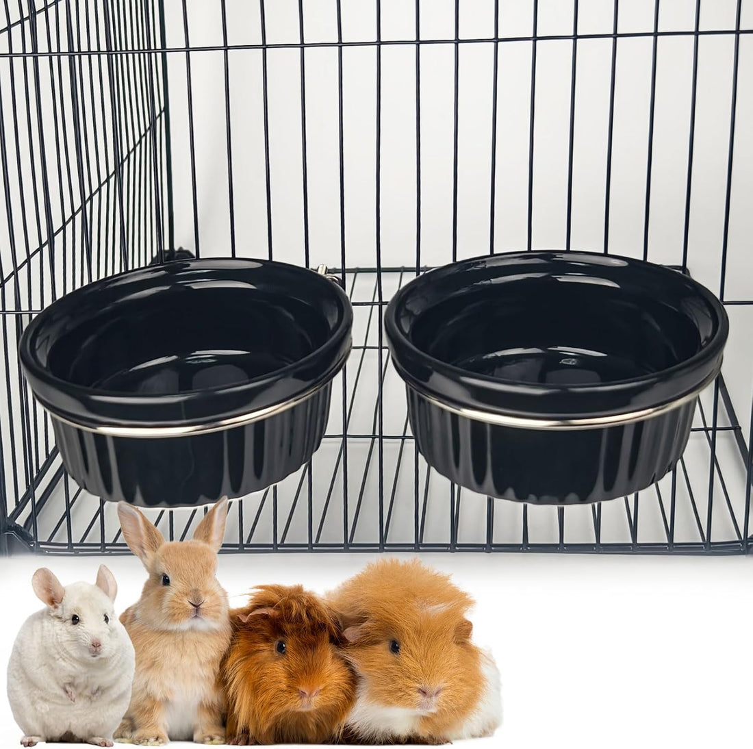 Rabbit Hanging Ceramic Bowl, Removable Cage Feeder Pet Food Water Bowl