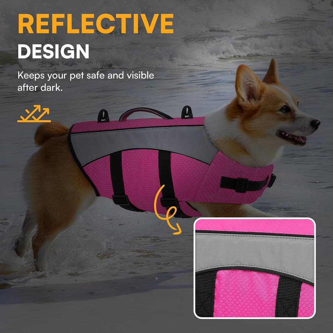 Queenmore Dachshund Life Jacket, Reflective Small Dog Swim Vest