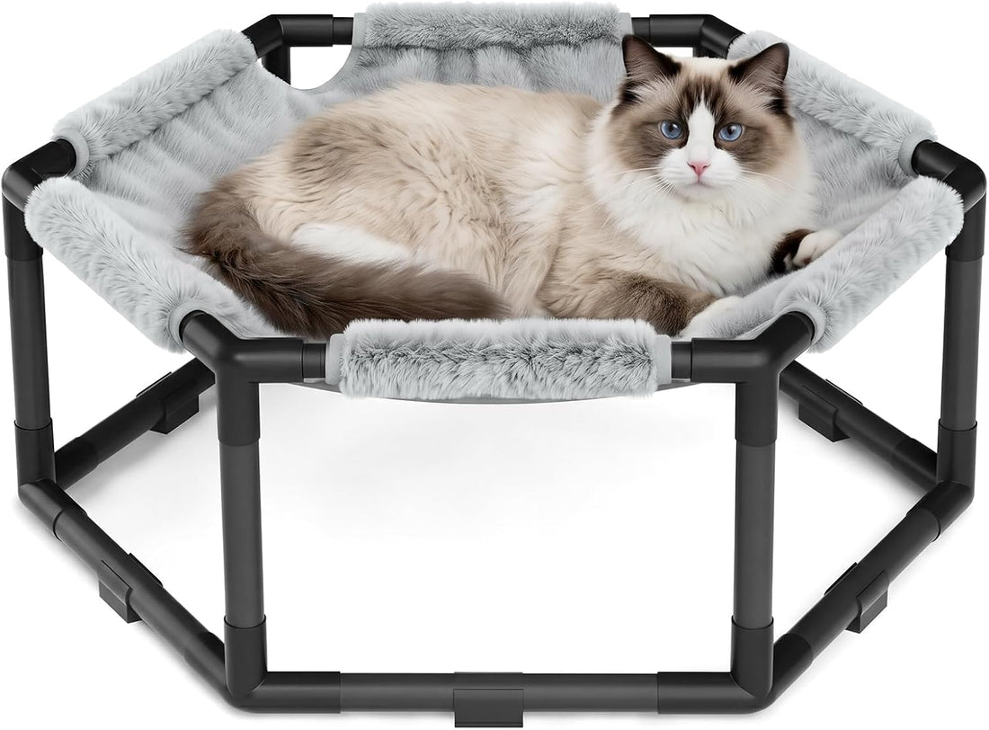 Elevated Cat Hammock Bed, Hexagon Raised Cat Bunk Bed Swing Cot Chair