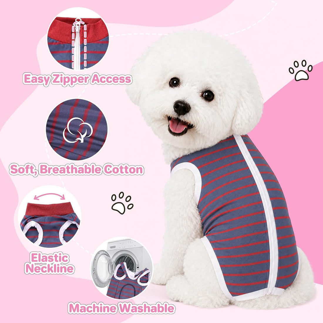 Surgery Suit for Female Dog After Spaying with Back Zipper