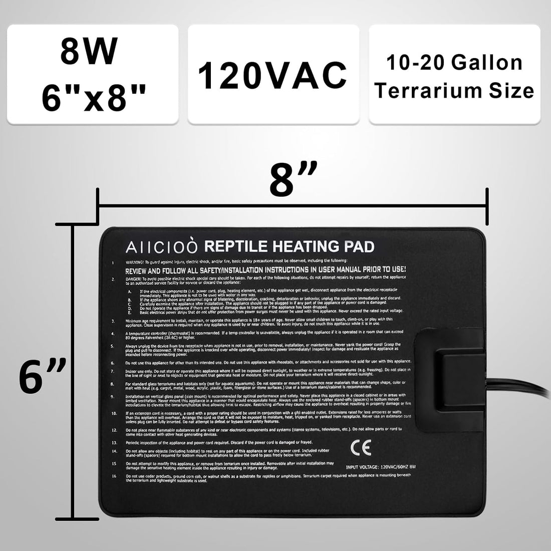 Aiicioo Reptile Heating Pad - Hermit Crab Heater Heat Mat