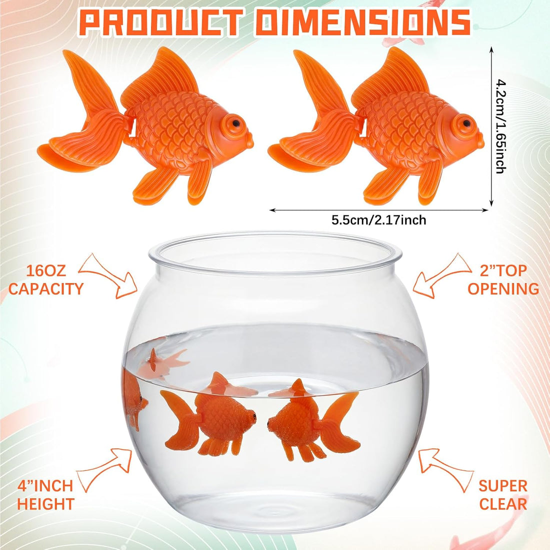 Bokon 4 pcs Include 16 oz Plastic Oval Fish Bowl with 3 Fake Goldfish