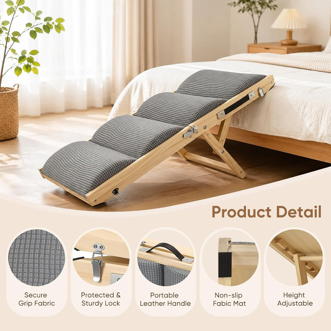 Dog Ramp for Bed & Couch, Folding & Ajustable Pet Steps 13.8''