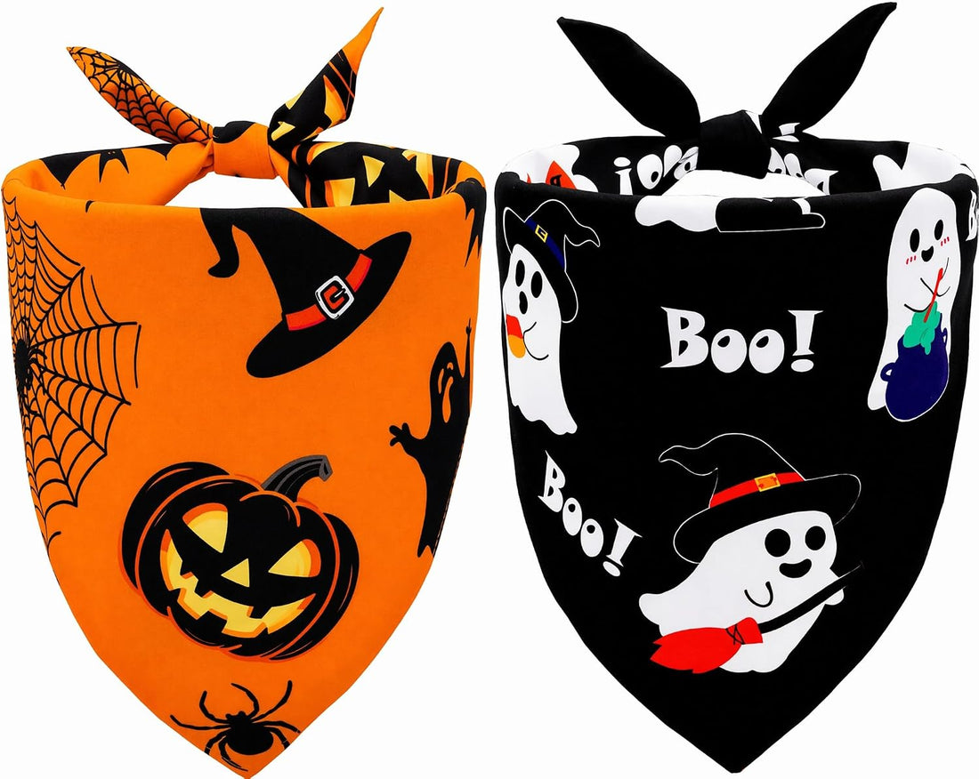 Halloween Dog Bandanas 2PCS Pumpkin Pet Scarf Medium Large Dogs