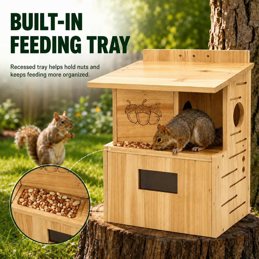 Squirrel House for Outside, Squirrel Box with Window, Fir Wood