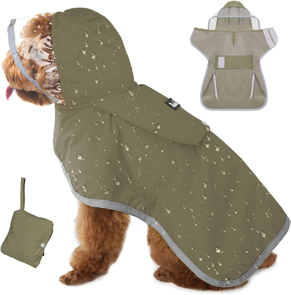 Lukovee Dog Raincoat, Ultra-Light Rain Jacket with Hood & Leash Hole