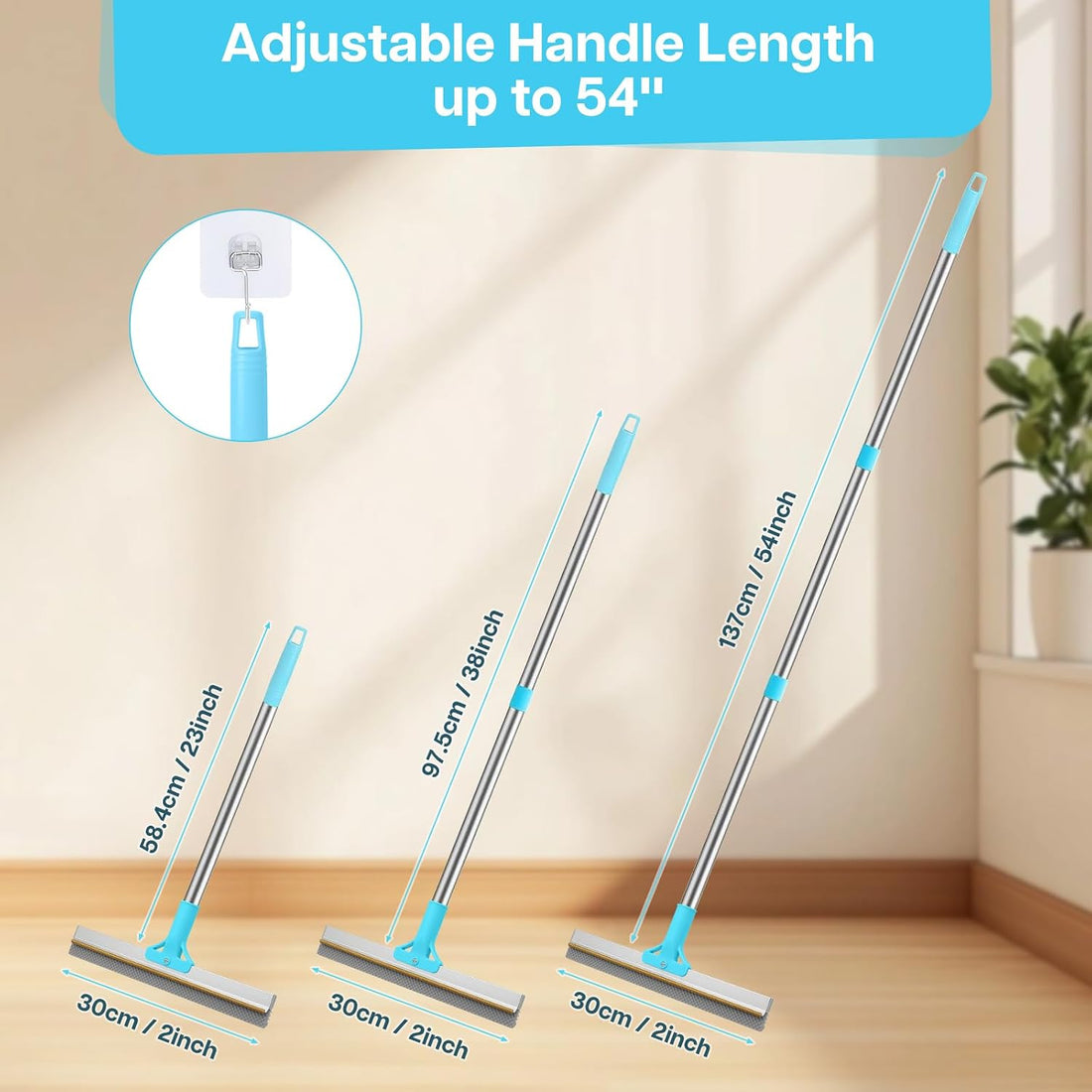 3PCS Carpet Rake for Pet Hair Removal, 54” Adjustable Long Handle
