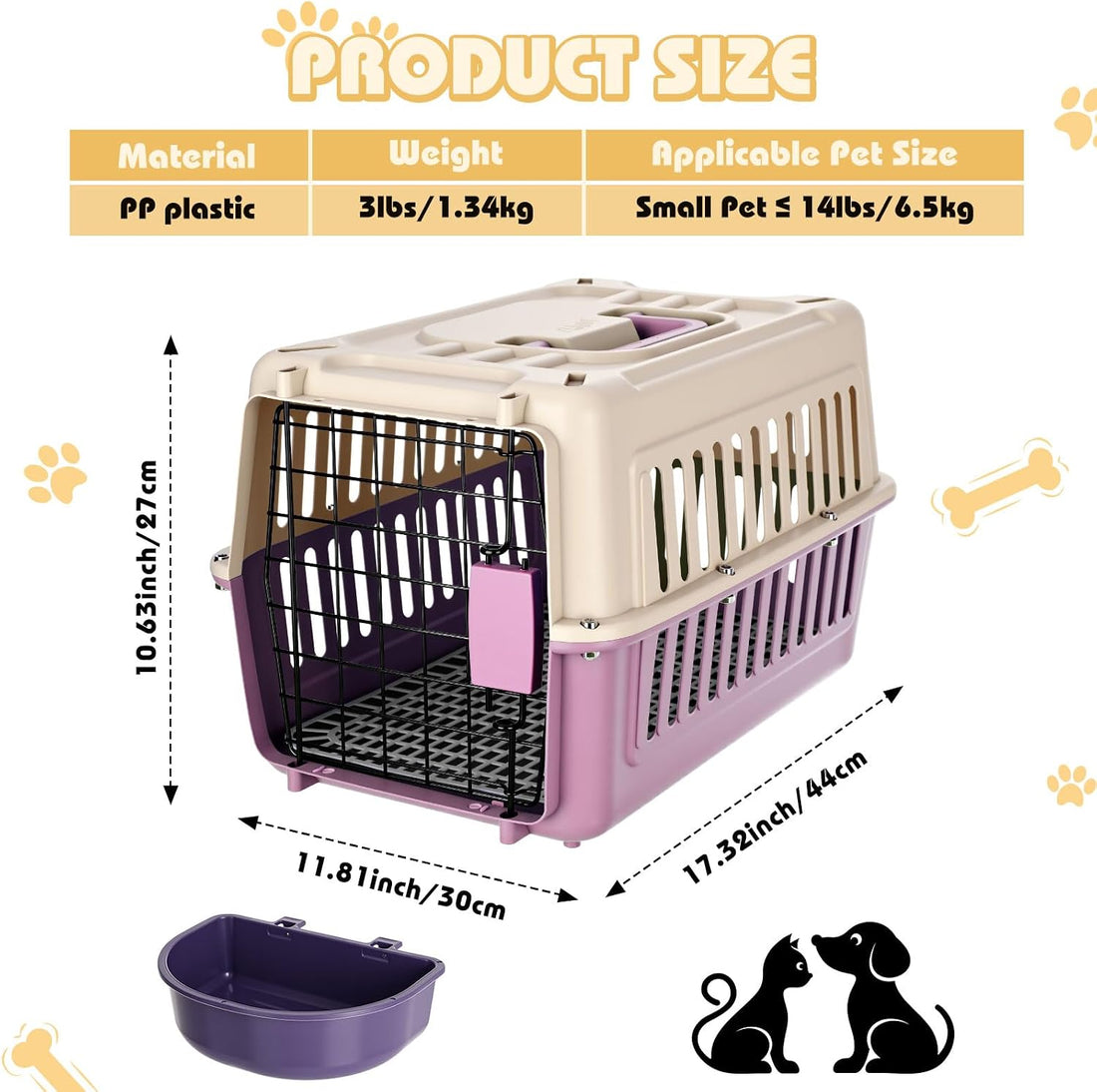 2 Set Hard Plastic Pet Carrier Breathable Dog Cat