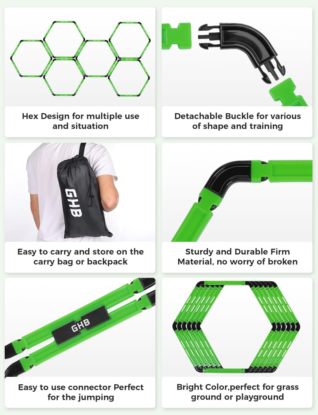GHB Hex Agility Rings Speed Rings with Carrying Bag 6 Set