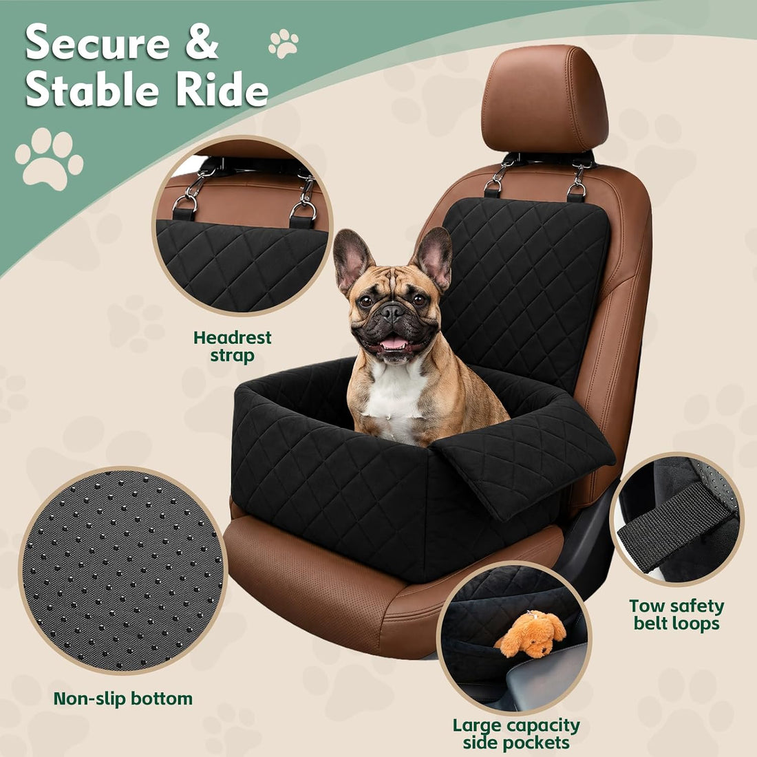 Dog Car Seat with Foldable Armrest for Small/Medium Dogs