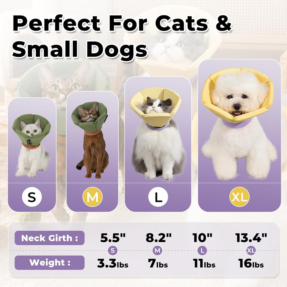 Cat Cone Collar Soft - Adjustable Recovery Collar for Cats & Small