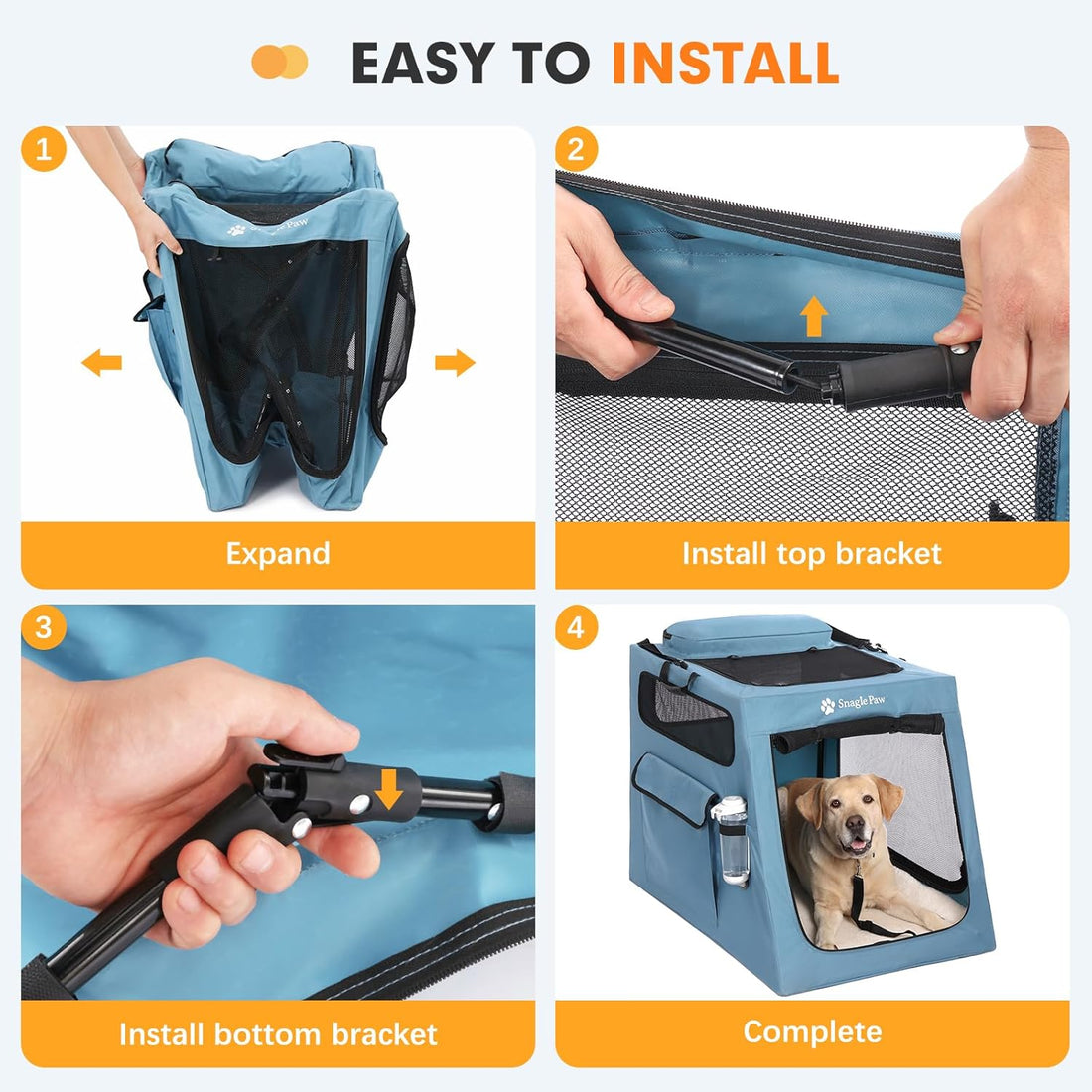 Metal Frame Dog Car Crate, Portable Pet Carrier for Medium Large