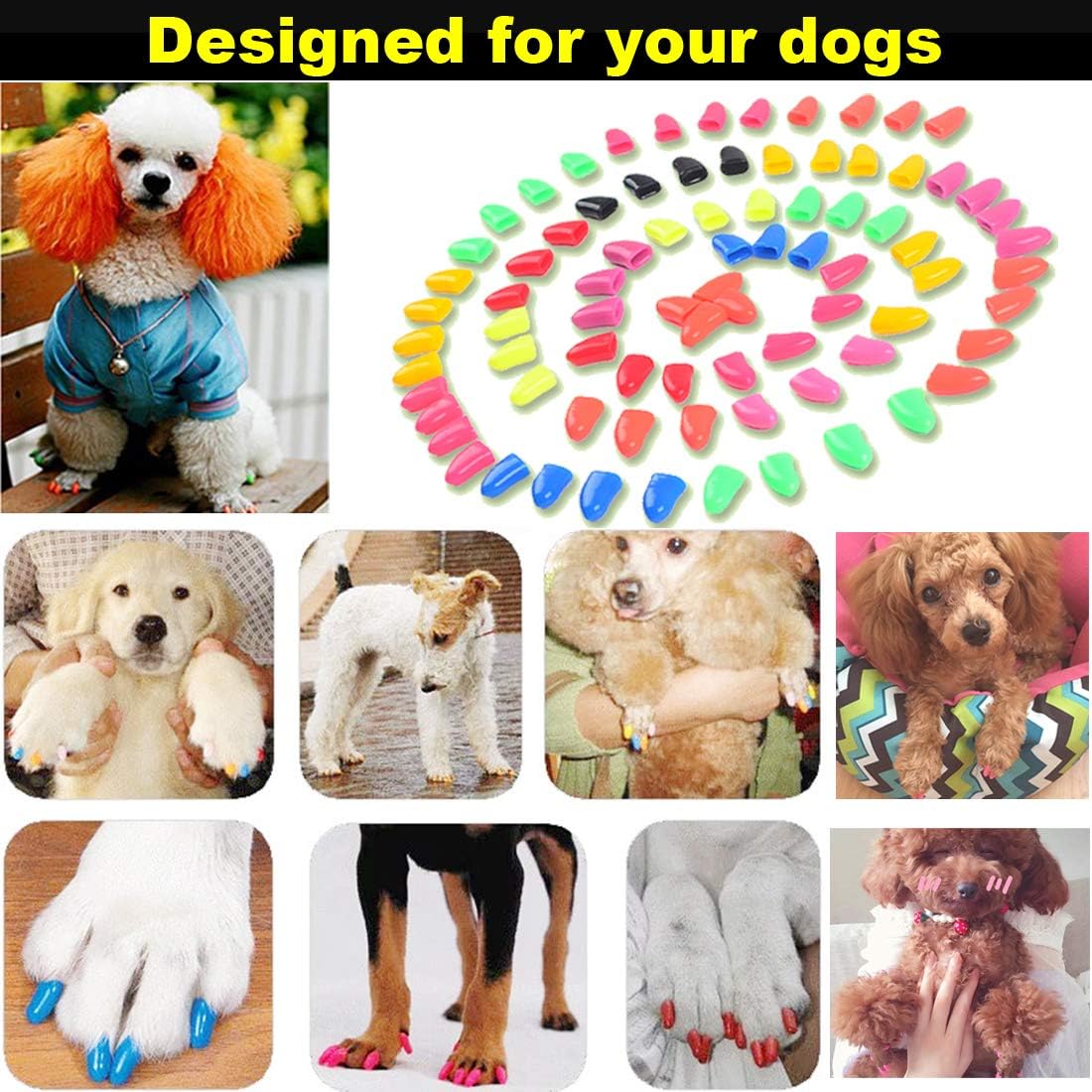 VICTHY 100pcs Dog Nail Caps & Claw Caps with Adhesive Glue