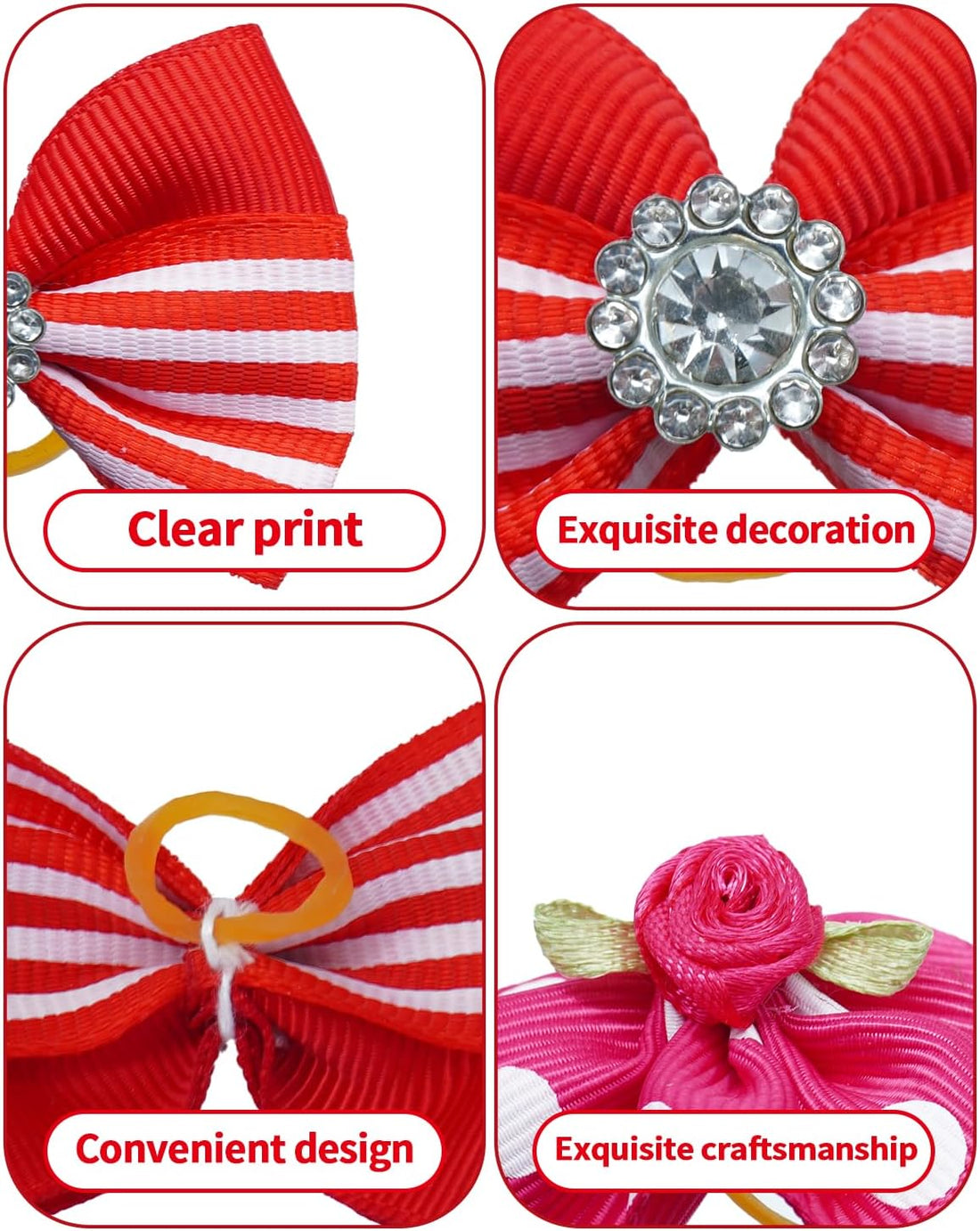 PET SHOW 100 Pack Girl Dog Hair Bows with Rubber Bands for Small Dogs