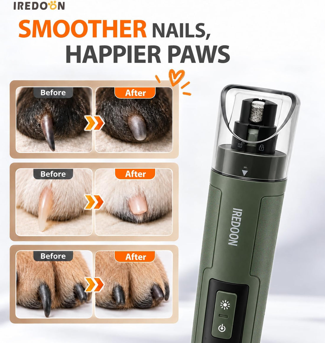 IREDOON Dog Nail Grinder with 4 LED Lights