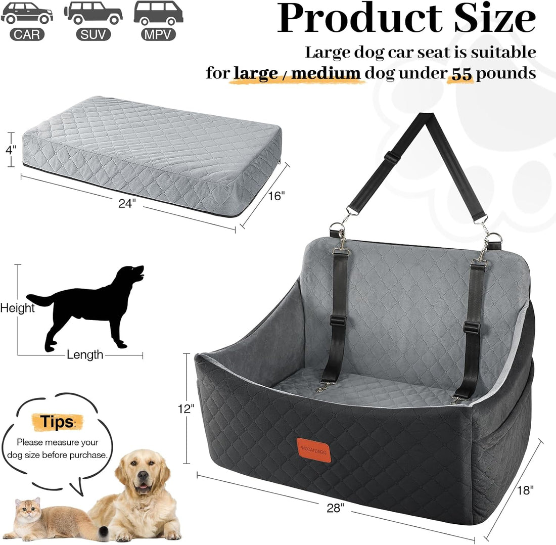 Wooaidagg Dog Car Seat for Medium & Large Dogs Up to 55lbs