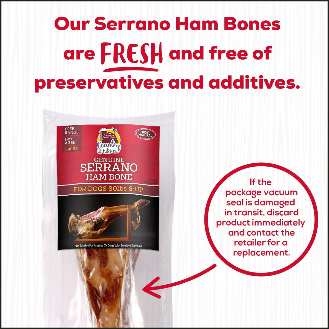 Country Kitchen Genuine Serrano Half Ham Bones, for Breeds 20 lbs & Up