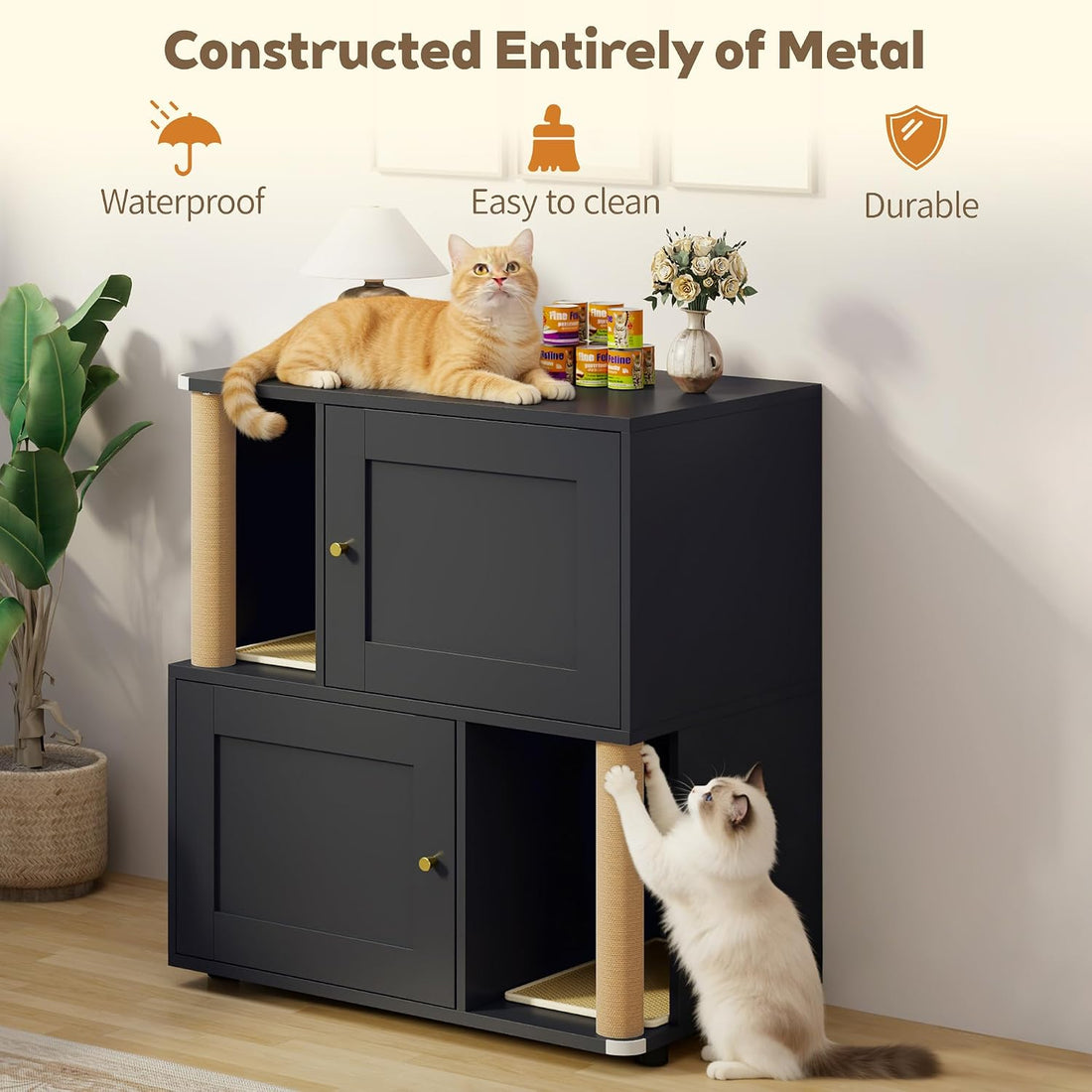 Double Cat Litter Box Enclosure, Litter Box Cabinet for 2 Cats