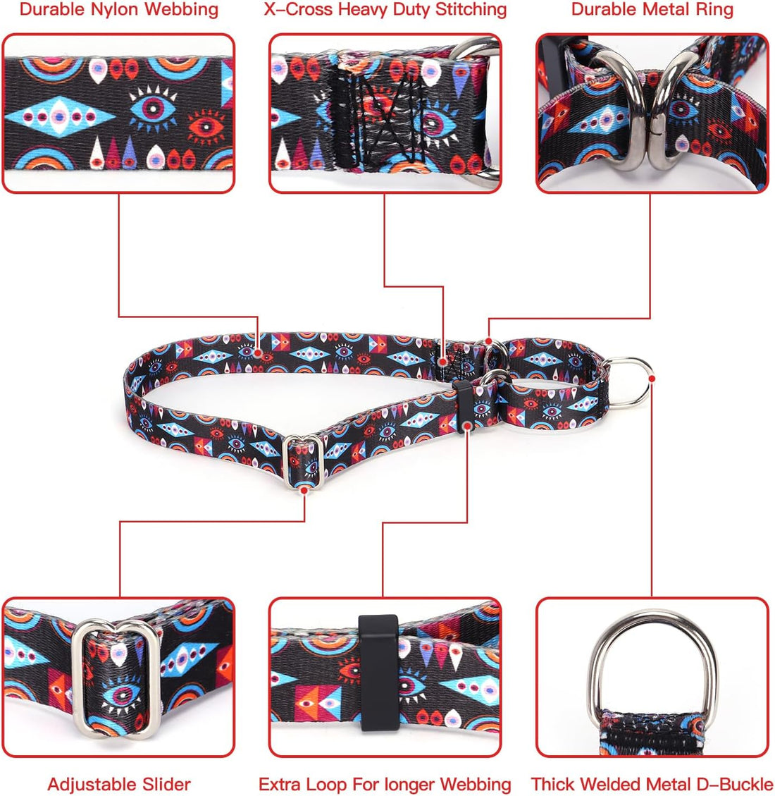 Martingale Collar for Dogs, No-Slip Escape Proof Choke No Pull Cinch