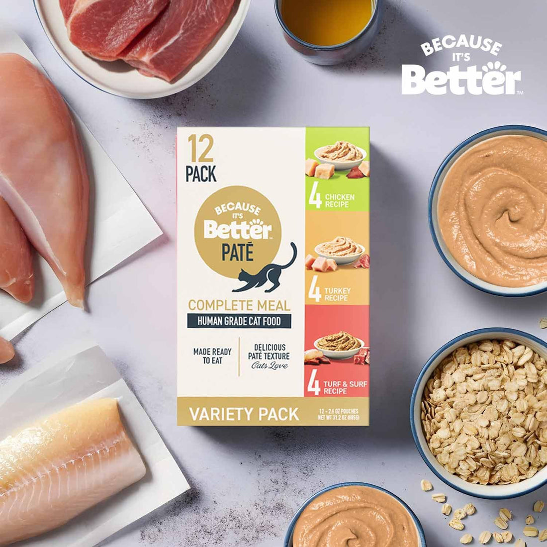 Because It’s Better Pate Complete Meal - Wet Cat Food - Variety Pack