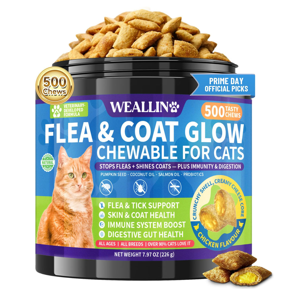 Flea and Tick Prevention for Cats - 500 Crunchy & Creamy Chews