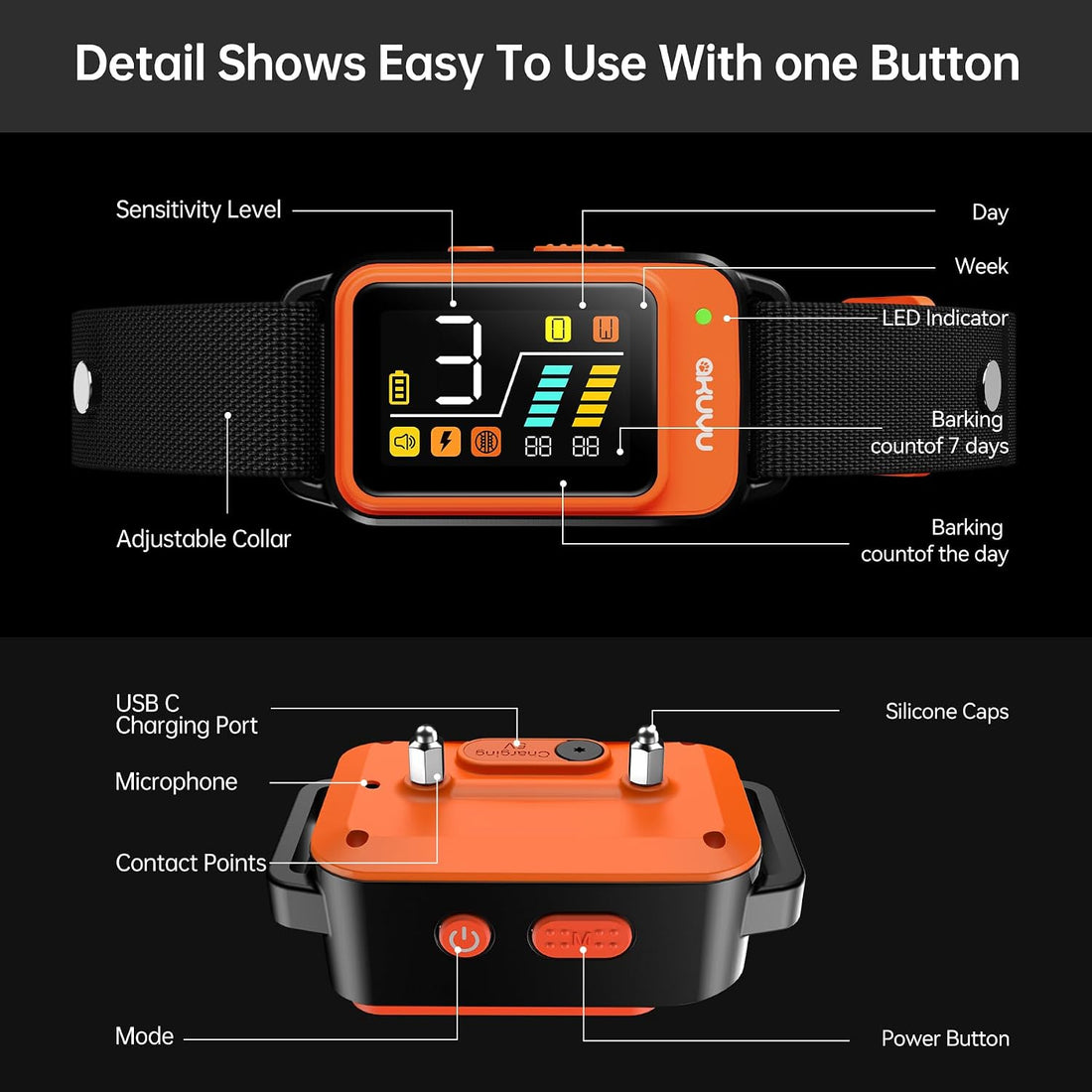 Dog Bark Collar-Rechargeable Smart Barking Collar- Anti Bark Training