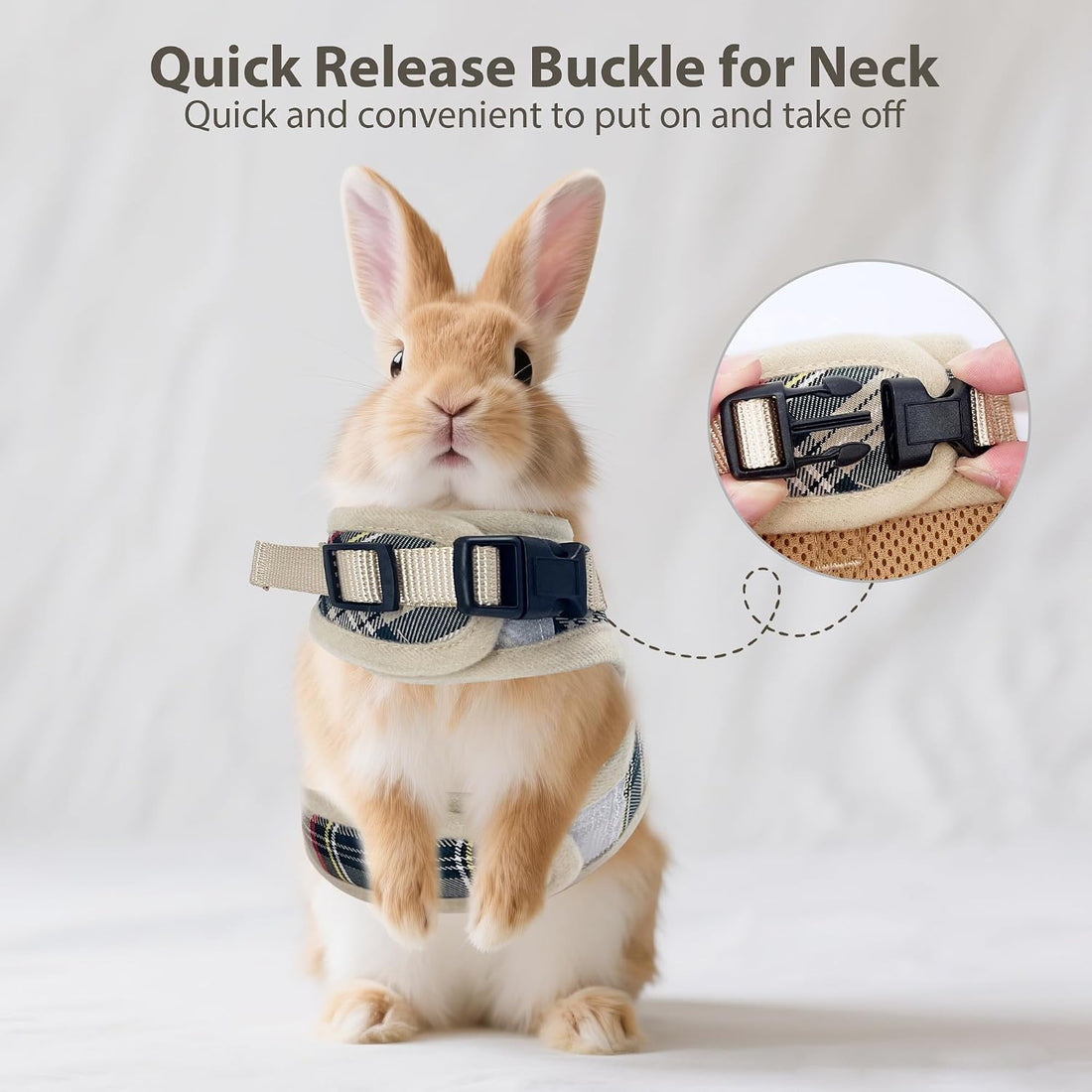 AIITLE Adjustable Soft Harness with Leash for Rabbits, Beige S