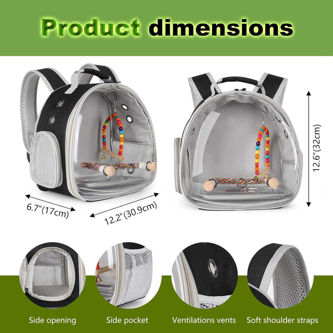 Portable Parrot Travel Cage Carrier with Small Swing Toy&Cage