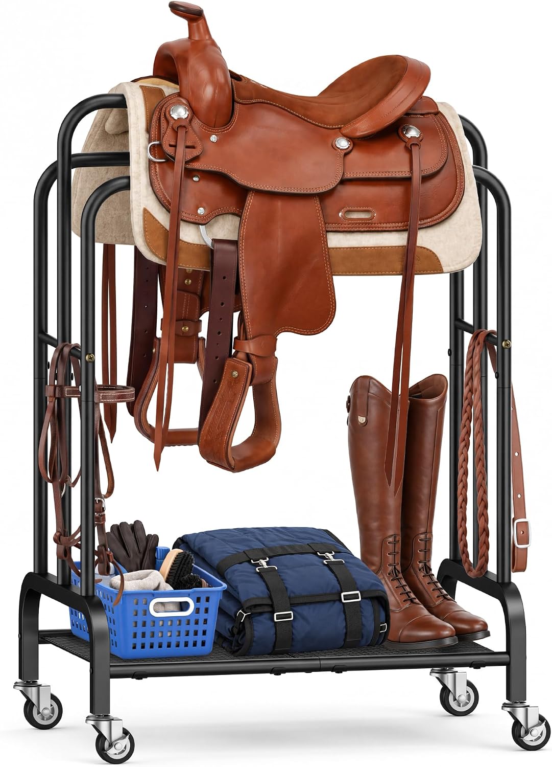 Rolling Saddle Rack Cart, 150 lb Saddle Stand for Western & English