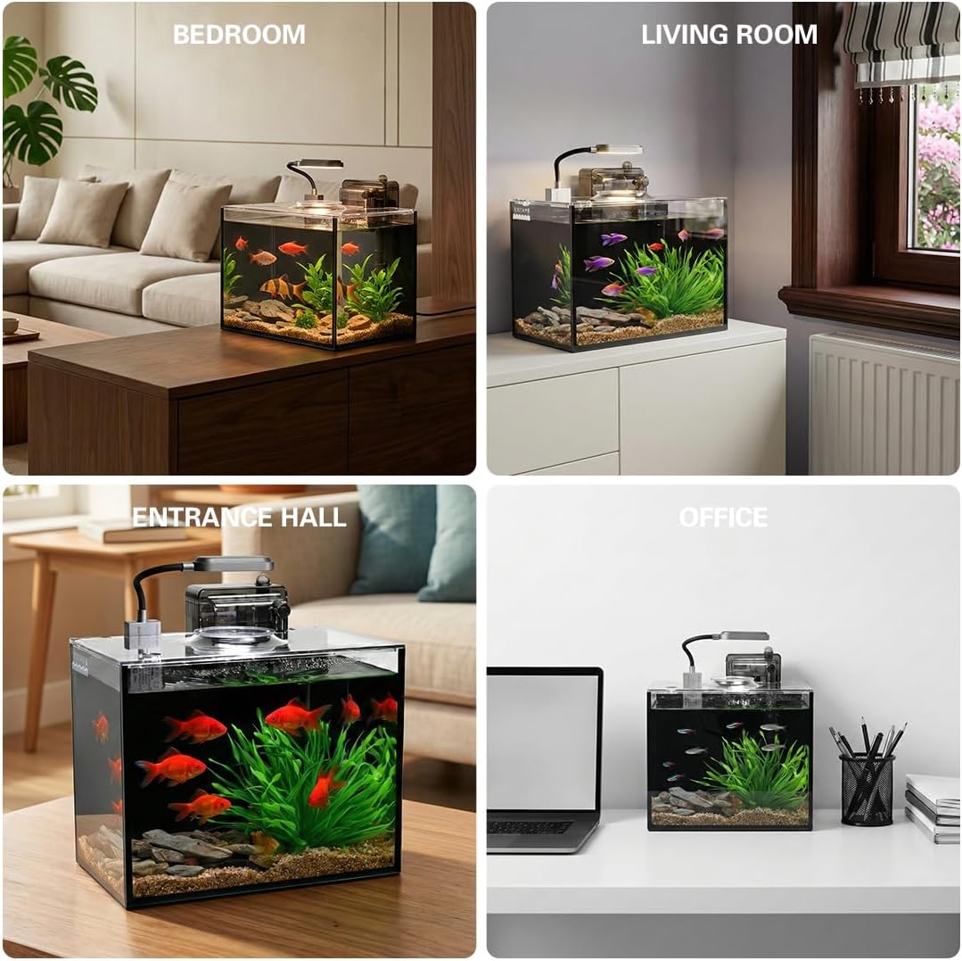 1.8 Gallon Fish Tank with Light,Filter,Lid,Landscape Accessories