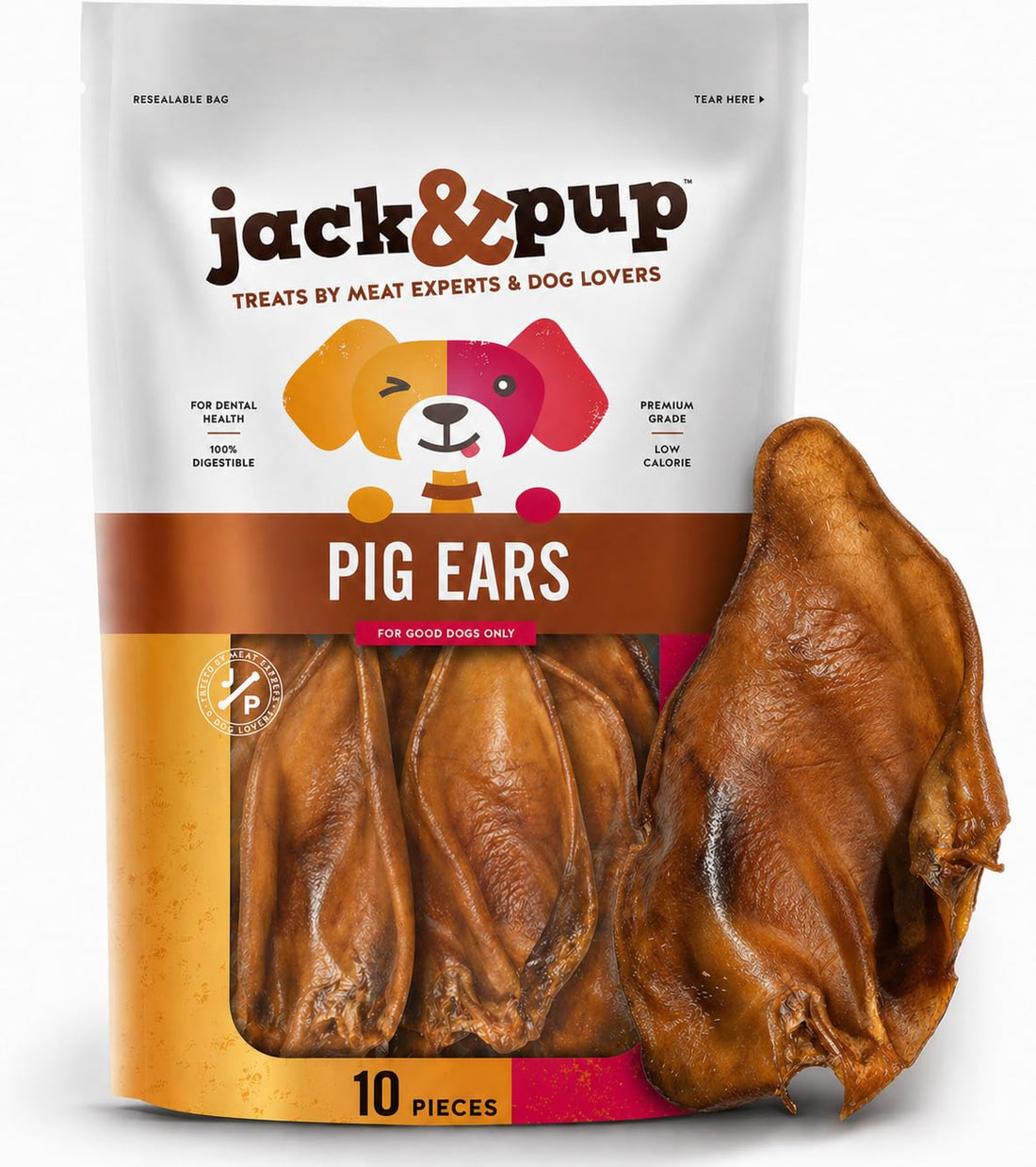 Jack&Pup Pig Ears for Dogs - All Natural Single Ingredient Extra