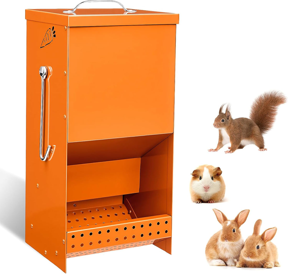 Rabbit Feeders Automatic for Cages,Orange 5 Pound Large Metal Trough