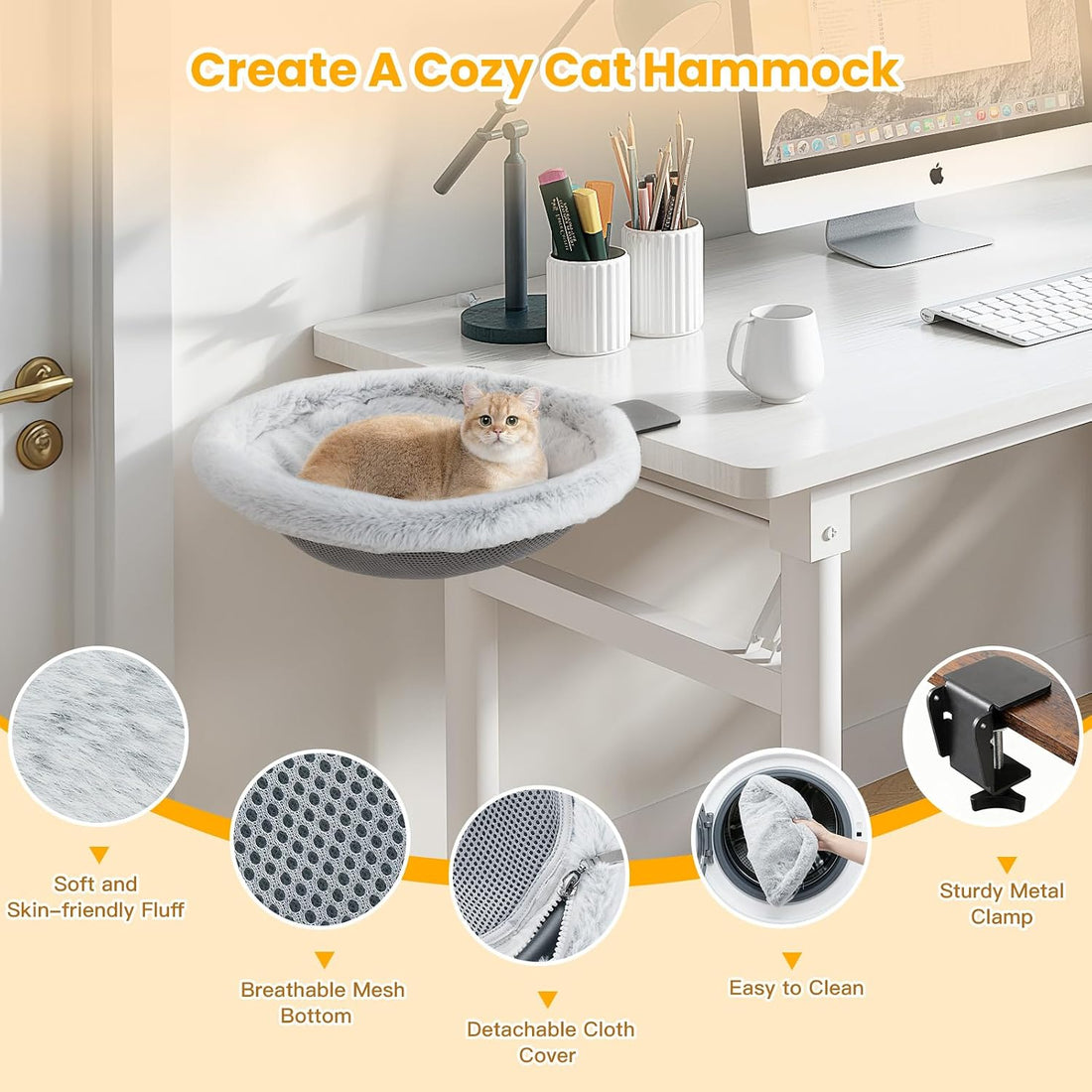 Pawaboo Cat Desk Bed, One-Click Foldable Sunken Cats Hammock up