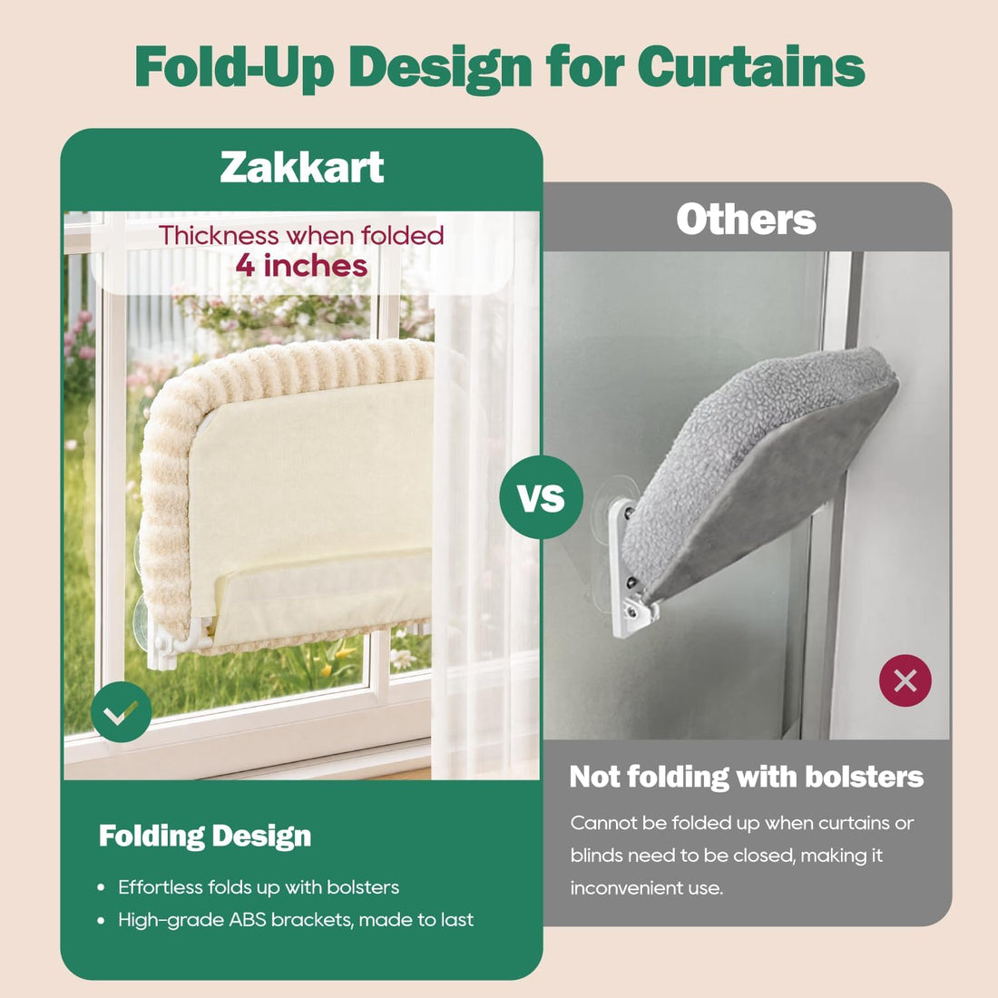 Zakkart Mellow Foldable Cat Window Perch, Upgraded Suction Cups