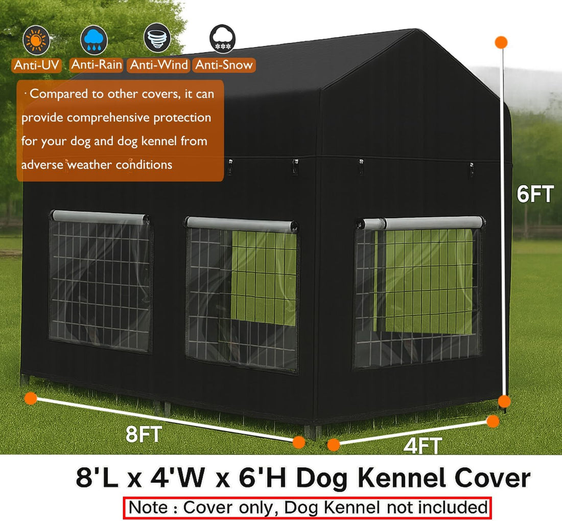 Outdoor Dog Kennel Cover 8'Dx4'Wx6'H Full Coverage Kennel Cover Large